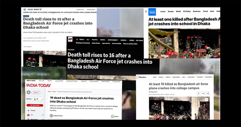 বাংলাদেশে বিমান দুর্ঘটনার খবর বিশ্ব গণমাধ্যমে